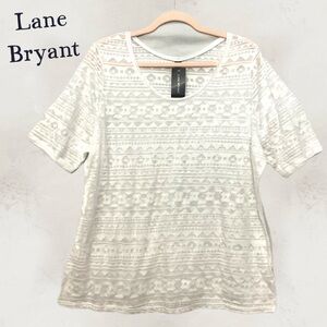 Lane Bryant NWT White Semi Sheer Patterned Top 25" p2p 25" length
